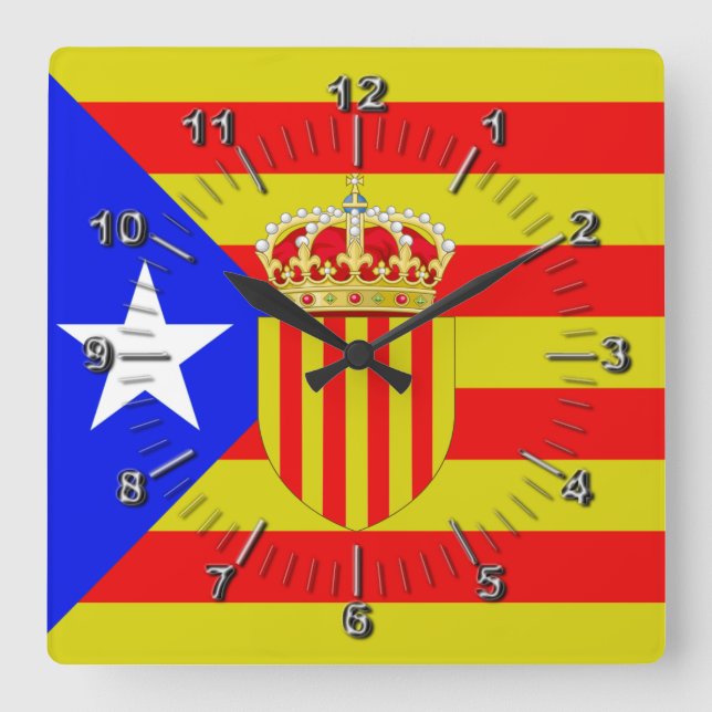 Reloj Cuadrado Bandera de Cataluña (Anverso)