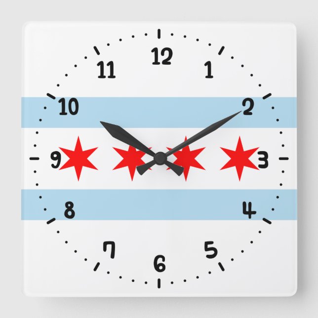 Reloj Cuadrado Bandera de Chicago, Illinois (Anverso)