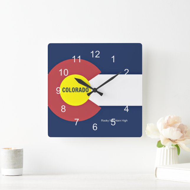Reloj Cuadrado Bandera de Colorado y eslogan (Hogar)