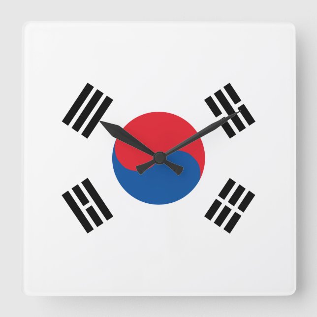 Reloj Cuadrado Bandera de Corea del Sur (Anverso)