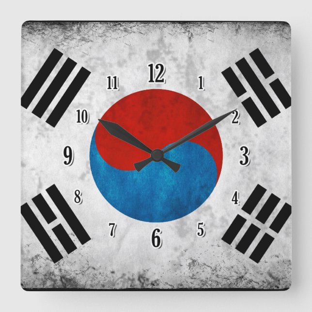 Reloj Cuadrado Bandera de Corea del Sur (Anverso)