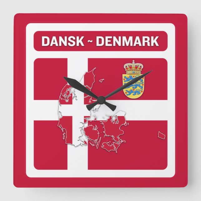 Reloj Cuadrado Bandera de Dansk Dinamarca (Anverso)