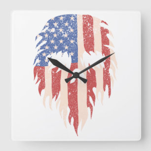 Reloj Cuadrado Bandera de EE. UU. Cráneo Barba Diseño Patriótic