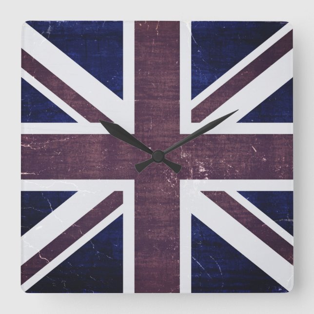 Reloj Cuadrado Bandera de época Reino Unido 2 (Anverso)