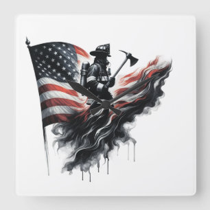 Reloj Cuadrado Bandera de Estados Unidos. Bombero