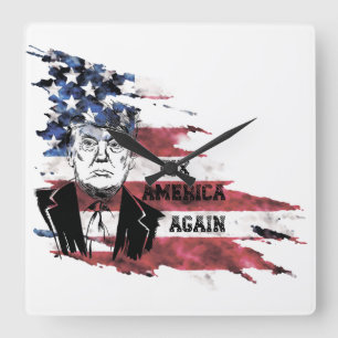 Reloj Cuadrado Bandera de Estados Unidos. Donald Trump.