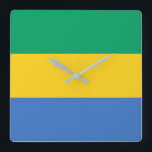 Reloj Cuadrado Bandera de Gabón<br><div class="desc">La bandera gabonesa es una tribanda horizontal. Los colores utilizados en la bandera son azul,  verde,  amarillo. La proporción de la bandera gabonesa es de 3:4. La bandera del Gabón fue adoptada en 1960.</div>