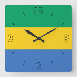 Reloj Cuadrado Bandera de Gabón Amarillo Azul Verde Números Patri