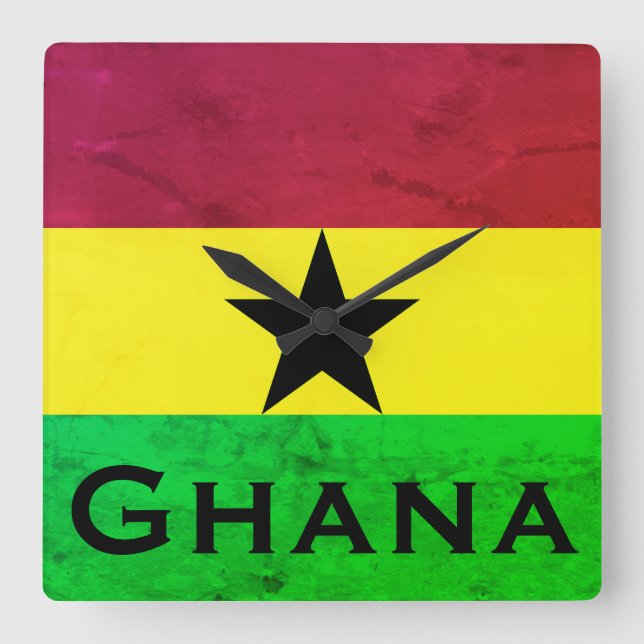 Reloj Cuadrado Bandera de Ghana (África occidental) (Anverso)