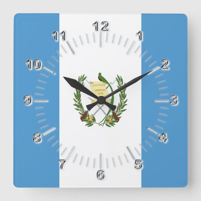 Reloj Cuadrado Bandera de Guatemala  (Anverso)