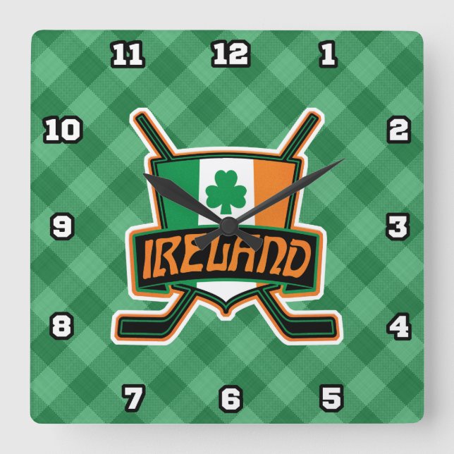 Reloj Cuadrado Bandera de hockey sobre hielo irlandés logotipo de (Anverso)