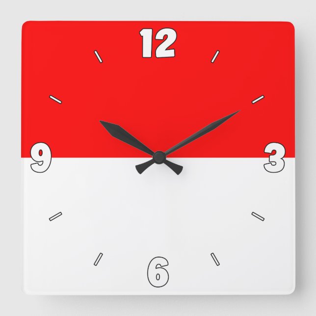 Reloj Cuadrado Bandera de Indonesia número patriótico rojo blanco (Anverso)