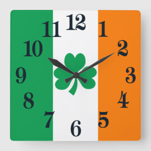 Reloj Cuadrado Bandera de Irlanda Shamrock