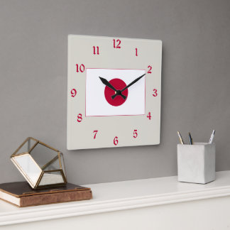 Reloj Cuadrado Bandera de Japón: Hinomaru, Nisshōki, Sol rojo en