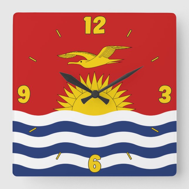 Reloj Cuadrado Bandera de Kiribati Números rojos azules y amarill (Anverso)