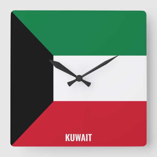 Reloj Cuadrado Bandera de Kuwait deslumbrando al patriótico (Anverso)