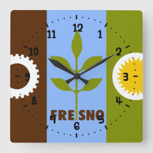 Reloj Cuadrado Bandera de la ciudad de Fresno Square Wall Clock