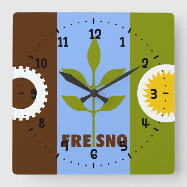 Reloj Cuadrado Bandera de la ciudad de Fresno Square Wall Clock (Anverso)