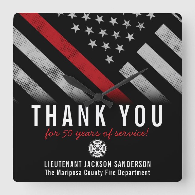 Reloj Cuadrado Bandera de la línea roja del aniversario de retiro (Anverso)