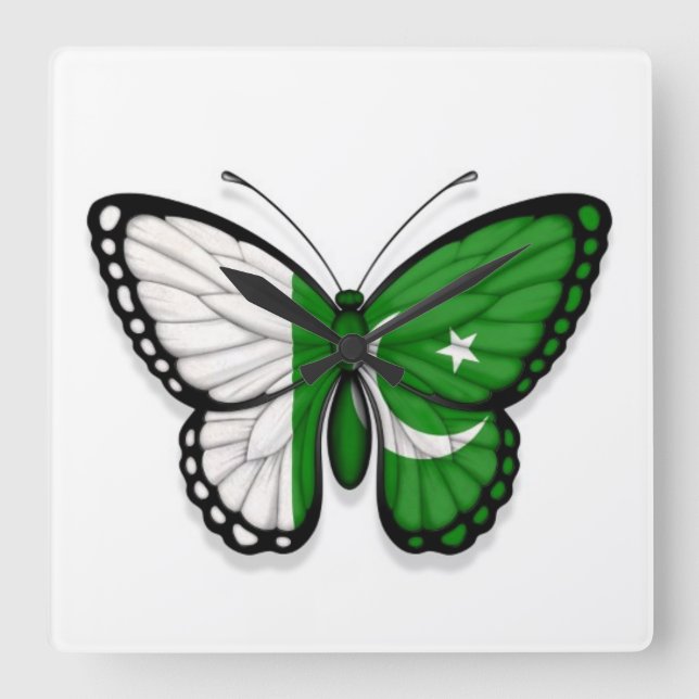 Reloj Cuadrado Bandera de la mariposa de Pakistán (Anverso)