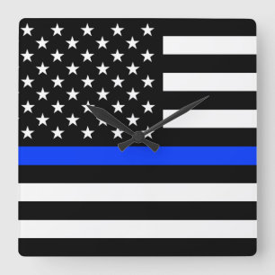 Reloj Cuadrado Bandera de la policía de la delgada línea azul