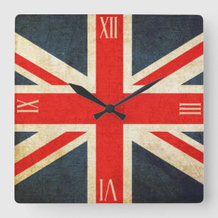 Reloj Cuadrado Bandera de la Unión de Grunge Vintage Jack de nú