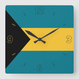 Reloj Cuadrado Bandera de las Bahamas números amarillos azules ne