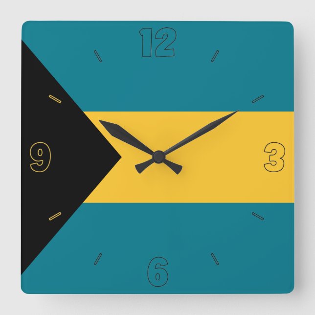 Reloj Cuadrado Bandera de las Bahamas números amarillos azules ne (Anverso)