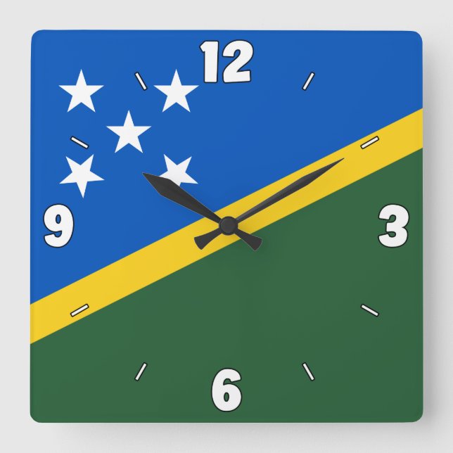 Reloj Cuadrado Bandera de las Islas Salomón Números verdes amaril (Anverso)