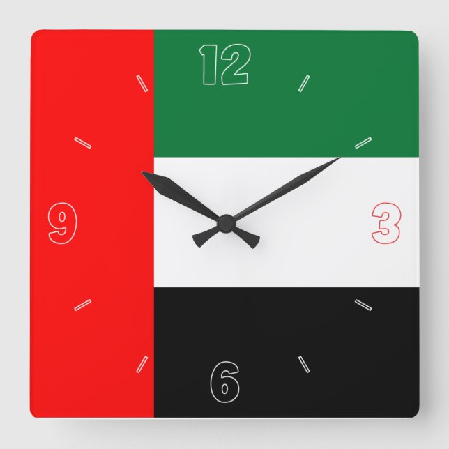 Reloj Cuadrado Bandera de los EAU Rojo Negro Números blancos Patr (Anverso)