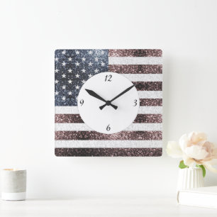 Reloj Cuadrado Bandera de los Estados Unidos de las escaramuzas r