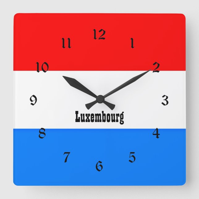 Reloj Cuadrado Bandera de Luxemburgo, diseño personalizado (Anverso)