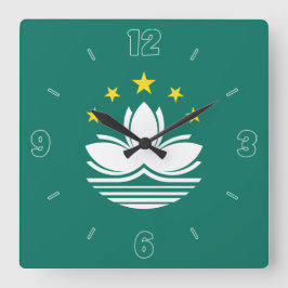 Reloj Cuadrado Bandera de Macao Números blancos amarillos verdes 