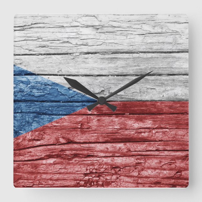 Reloj Cuadrado Bandera de madera checa (Anverso)