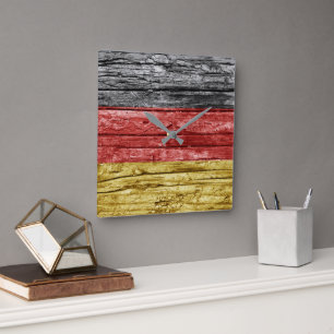Reloj Cuadrado Bandera de madera de Alemania