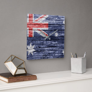Reloj Cuadrado Bandera de madera de Australia