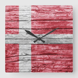 Reloj Cuadrado bandera de madera de Dinamarca