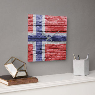 Reloj Cuadrado bandera de madera de Noruega