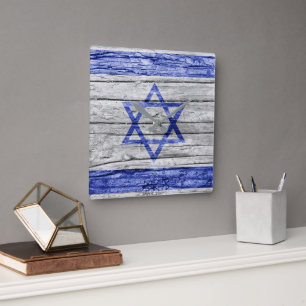Reloj Cuadrado Bandera de madera israelí