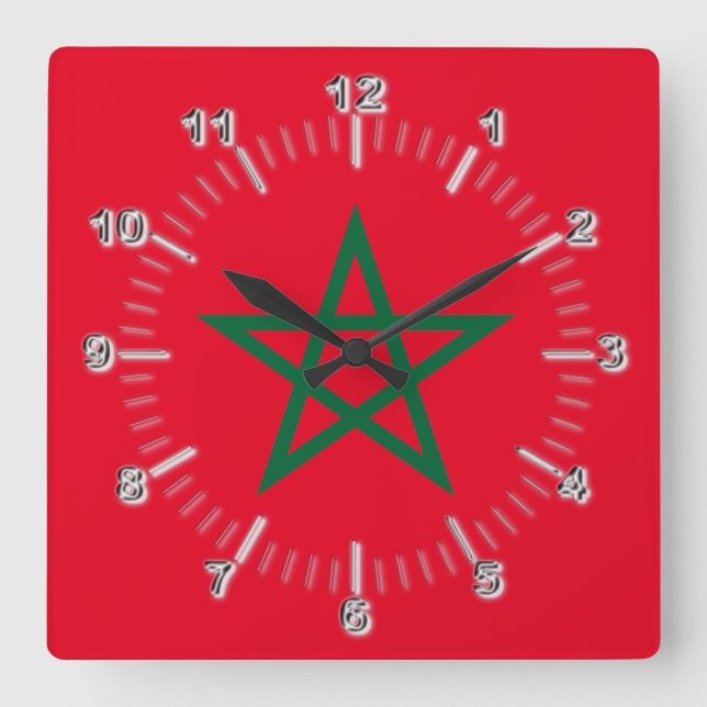 Reloj Cuadrado Bandera de Marruecos (Anverso)
