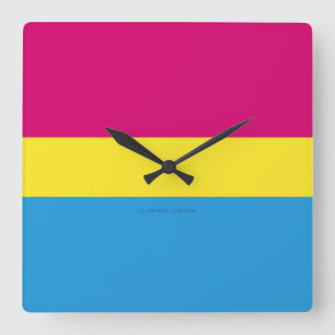 Reloj Cuadrado bandera de orgullo pansexual SlipperyJoe rosa ámba