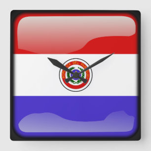 Reloj Cuadrado Bandera de Paraguay
