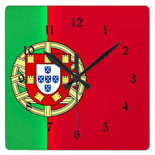 Reloj Cuadrado Bandera de Portugal colorido diseño personalizado