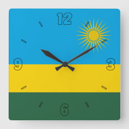 Reloj Cuadrado Bandera de Ruanda Números de sol azul verde amaril