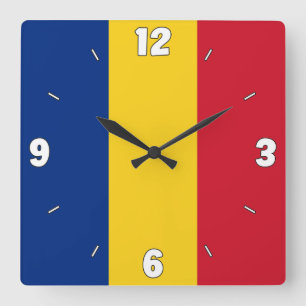 Reloj Cuadrado Bandera de Rumania en rojo amarillo azul