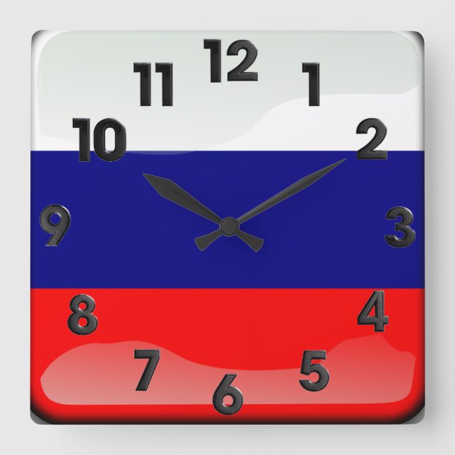 Reloj Cuadrado Bandera de Rusia pulida (Anverso)