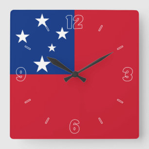Reloj Cuadrado Bandera de Samoa Rojo Azul blanco números patrióti