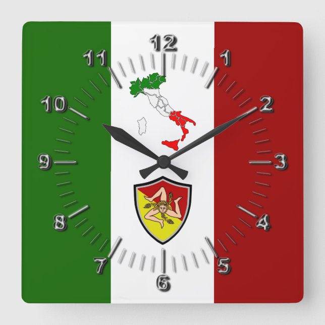 Reloj Cuadrado Bandera de Sicilia (Italia) (Anverso)