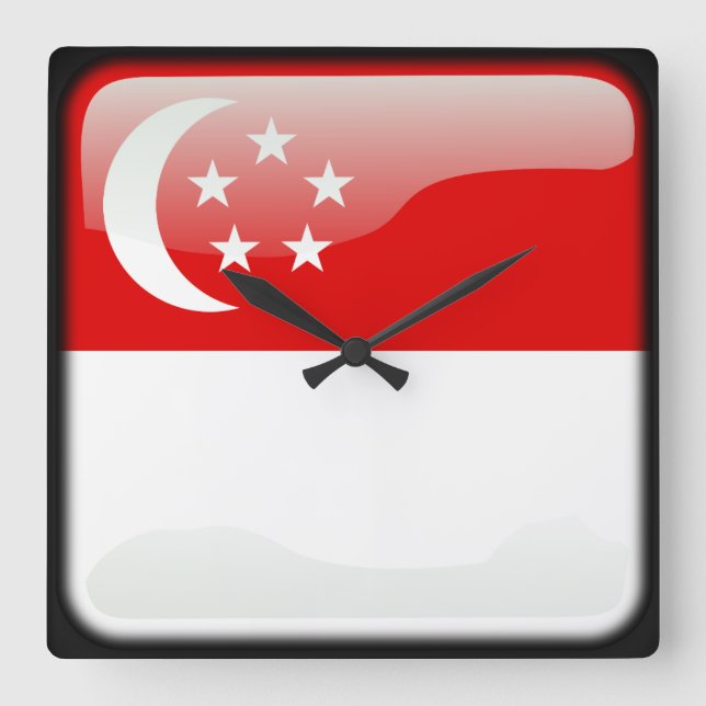 Reloj Cuadrado Bandera de Singapur (Anverso)