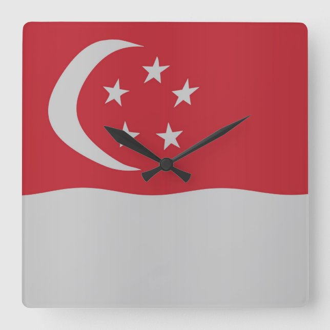 Reloj Cuadrado Bandera de Singapur (Anverso)